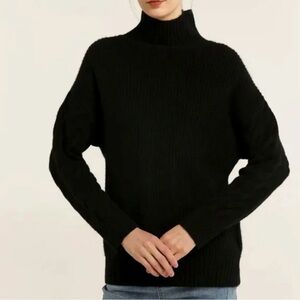 Gentle Herd Wool Cashmere blend, Mock Neck Sweater, color: black, size: S